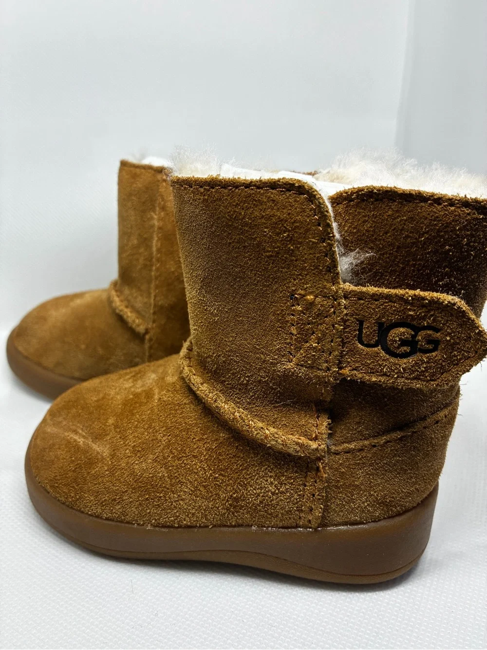 UGG Tan Suede Baby Booties with Treaded Rubber Soles